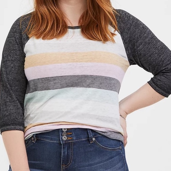 torrid Tops - Torrid vintage burnout multi stripe raglan tee